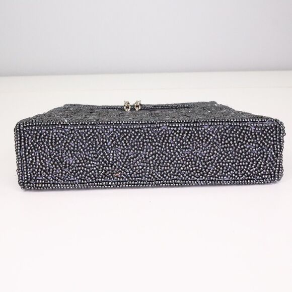 Inge Christopher Bag Handbag Womens Dark Gray Black Square Clutch Formal Beaded - Picture 6 of 12